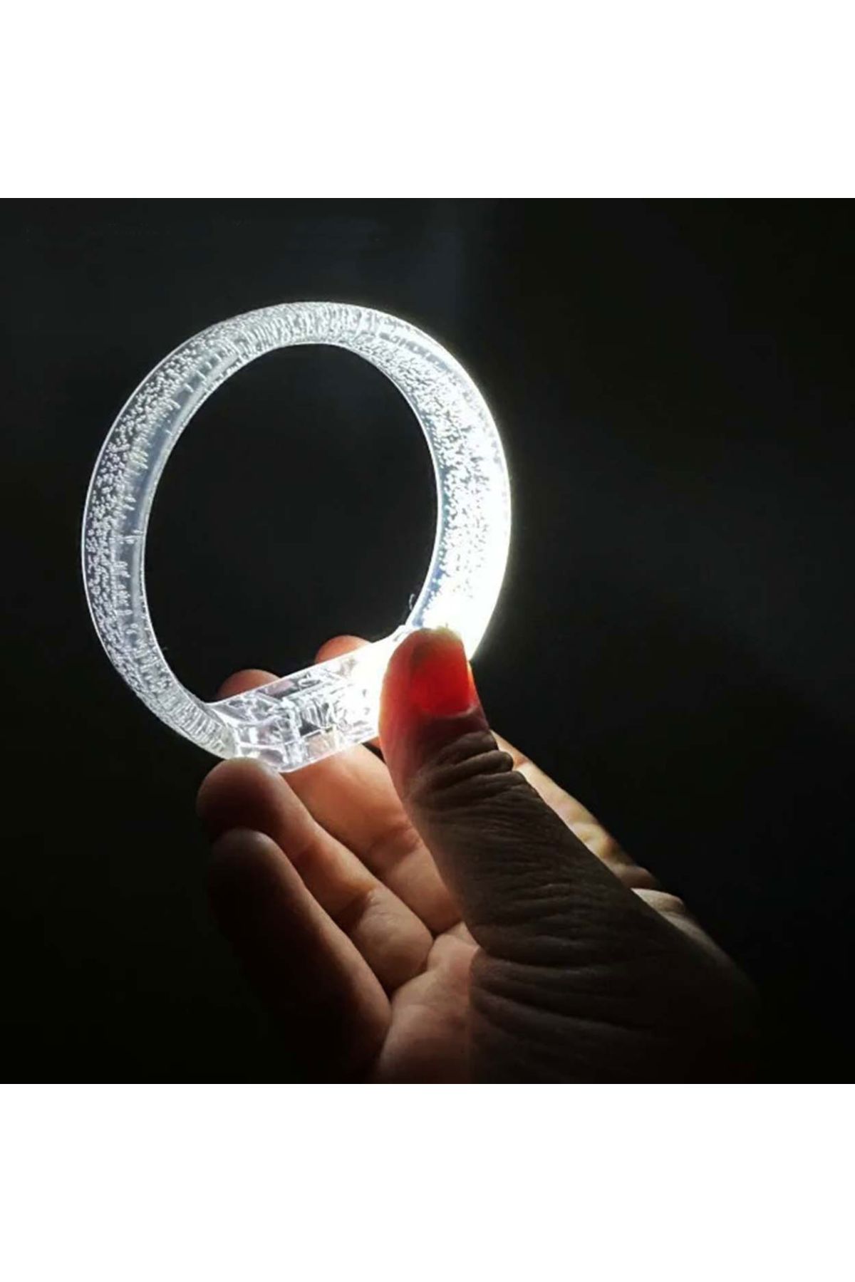 Beyaz-Gümüş Led Işıklı Baskı Yapılabilen Pilli Bileklik Bilezik 1,5 cm Genişlik