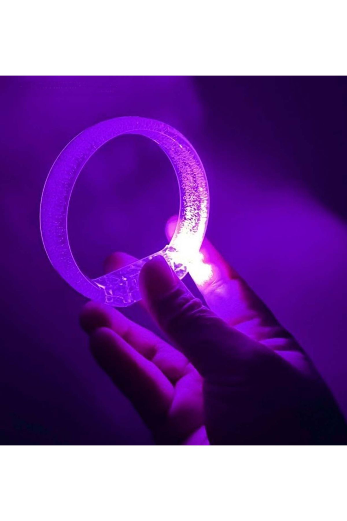 Mor Led Işıklı Baskı Yapılabilen Pilli Bileklik Bilezik 1,5 cm Genişlik