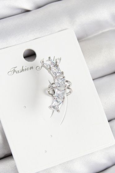 Pirinç Zirkon Taşlı Model Gümüş Renk Sağ Kıkırdak Küpe - TJ-BKP10999
