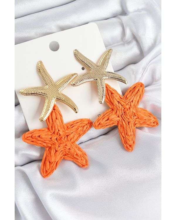 Pirinç Sallantılı Turuncu Deniz Yıldızı Model Gold Renk Hasır Küpe - TJ-BKP11028