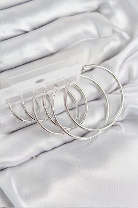 Pirinç Halka Model Gümüş Renk Kadın Set Küpe - TJ-BKP11040