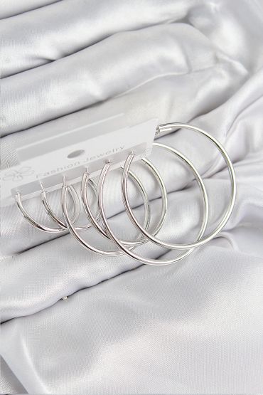 Pirinç Halka Model Gümüş Renk Kadın Set Küpe - TJ-BKP11040