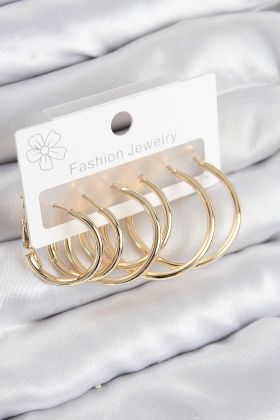 Pirinç Halka Model Gold Renk Kadın Set Küpe - TJ-BKP11045