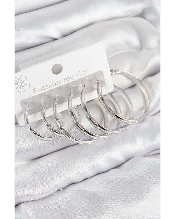 Pirinç Halka Model Gümüş Renk Kadın Set Küpe - TJ-BKP11046