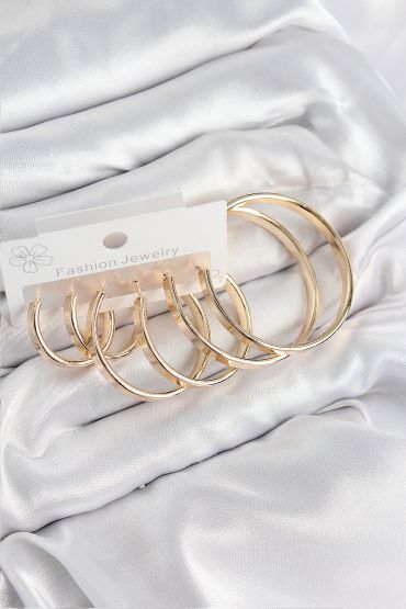 Pirinç Halka Model Gold Renk Kadın Set Küpe - TJ-BKP11055