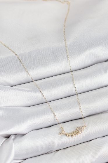 Pirinç Zirkon Taşlı Balık Kılçığı Model Gold Renk Kadın Kolye - TJ-BKO10412