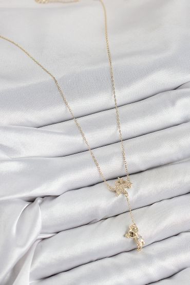 Pirinç Zirkon Taşlı Sallantılı Ayıcıklı Yıldız Model Gold Renk Kadın Kolye - TJ-BKO10418