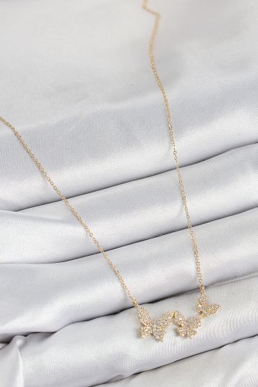 Pirinç Zirkon Taşlı Kelebek Model Gold Renk Kadın Kolye - TJ-BKO10424