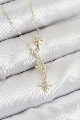 Pirinç Zirkon Taşlı Kutup Yıldızı Model Gold Renk Kadın Kolye - TJ-BKO10426
