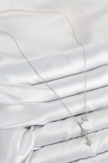 Pirinç Zirkon Taşlı Kutup Yıldızı Model Gümüş Renk Kadın Kolye - TJ-BKO10427