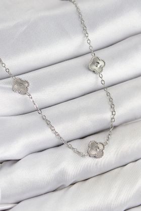 316L Çelik Yonca Model Gümüş Renk Kadın Kolye - TJ-BKO10431