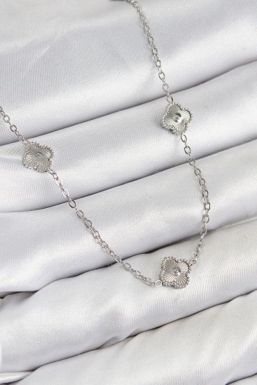 316L Çelik Yonca Model Gümüş Renk Kadın Kolye - TJ-BKO10431