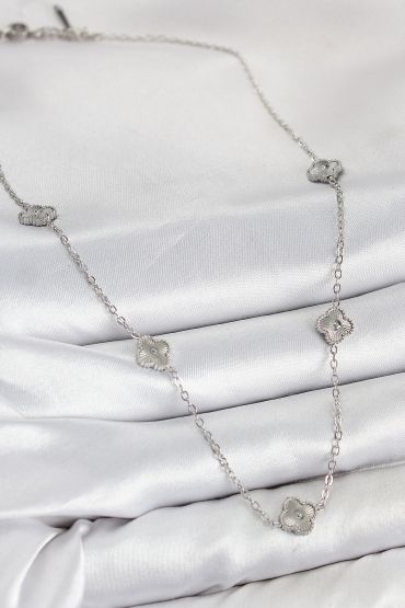 316L Çelik Yonca Model Gümüş Renk Kadın Kolye - TJ-BKO10431