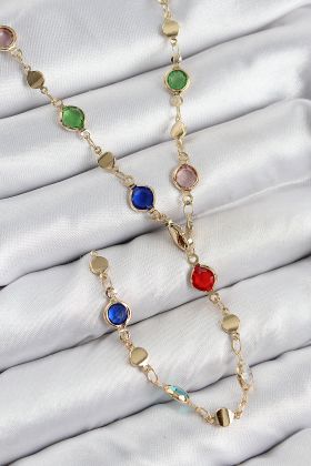 Pirinç Renkli Zirkon Taşlı Model Gold Renk Kadın Y Kolye - TJ-BKO10435