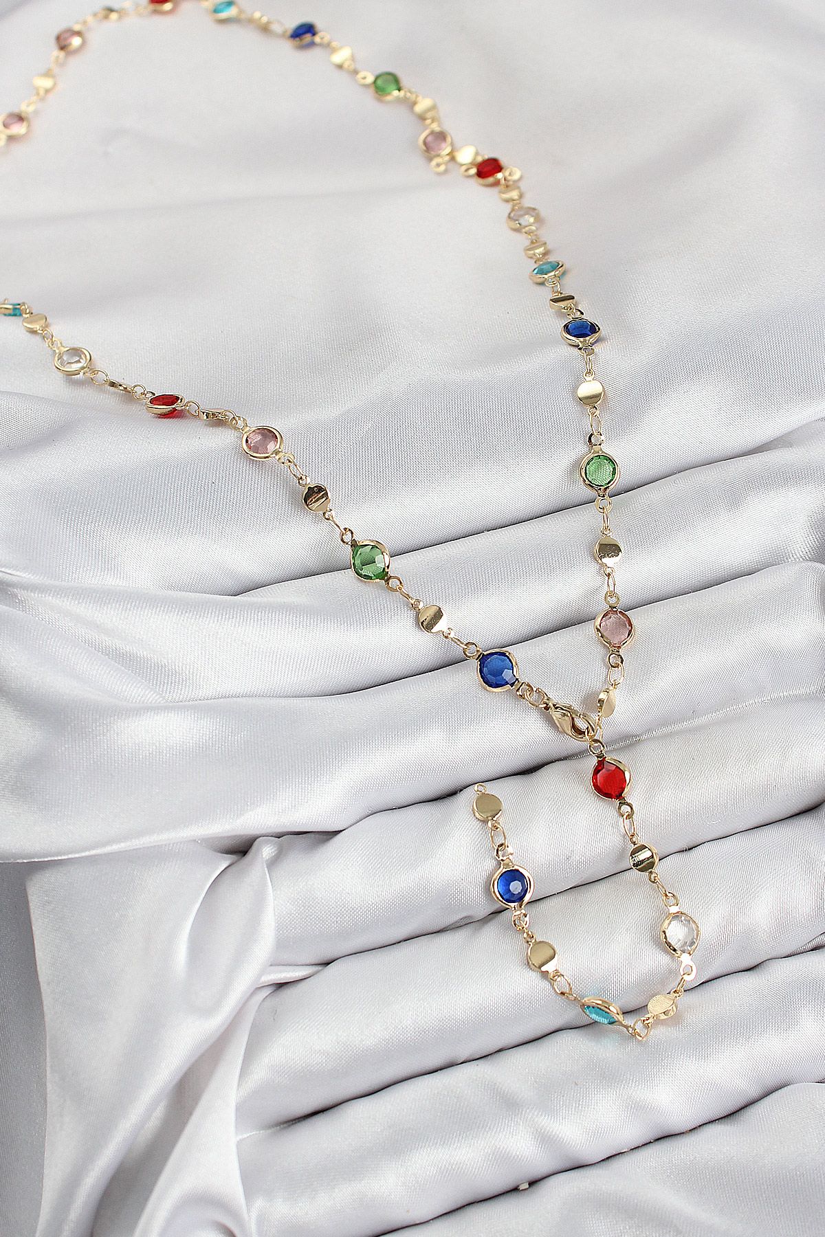 Pirinç Renkli Zirkon Taşlı Model Gold Renk Kadın Y Kolye - TJ-BKO10435