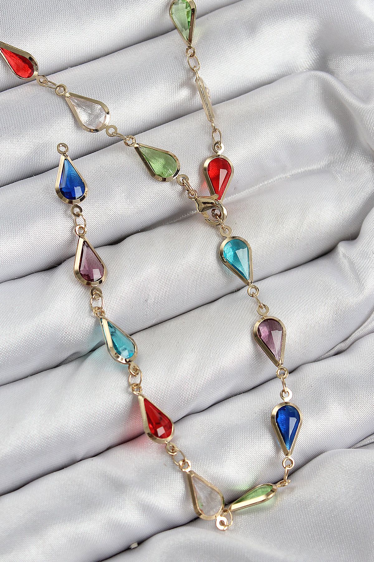 Pirinç Renkli Zirkon Taşlı Damla Model Gold Renk Kadın Y Kolye - TJ-BKO10437