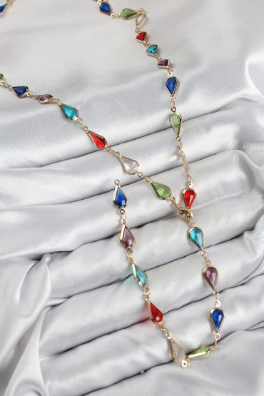 Pirinç Renkli Zirkon Taşlı Damla Model Gold Renk Kadın Y Kolye - TJ-BKO10437