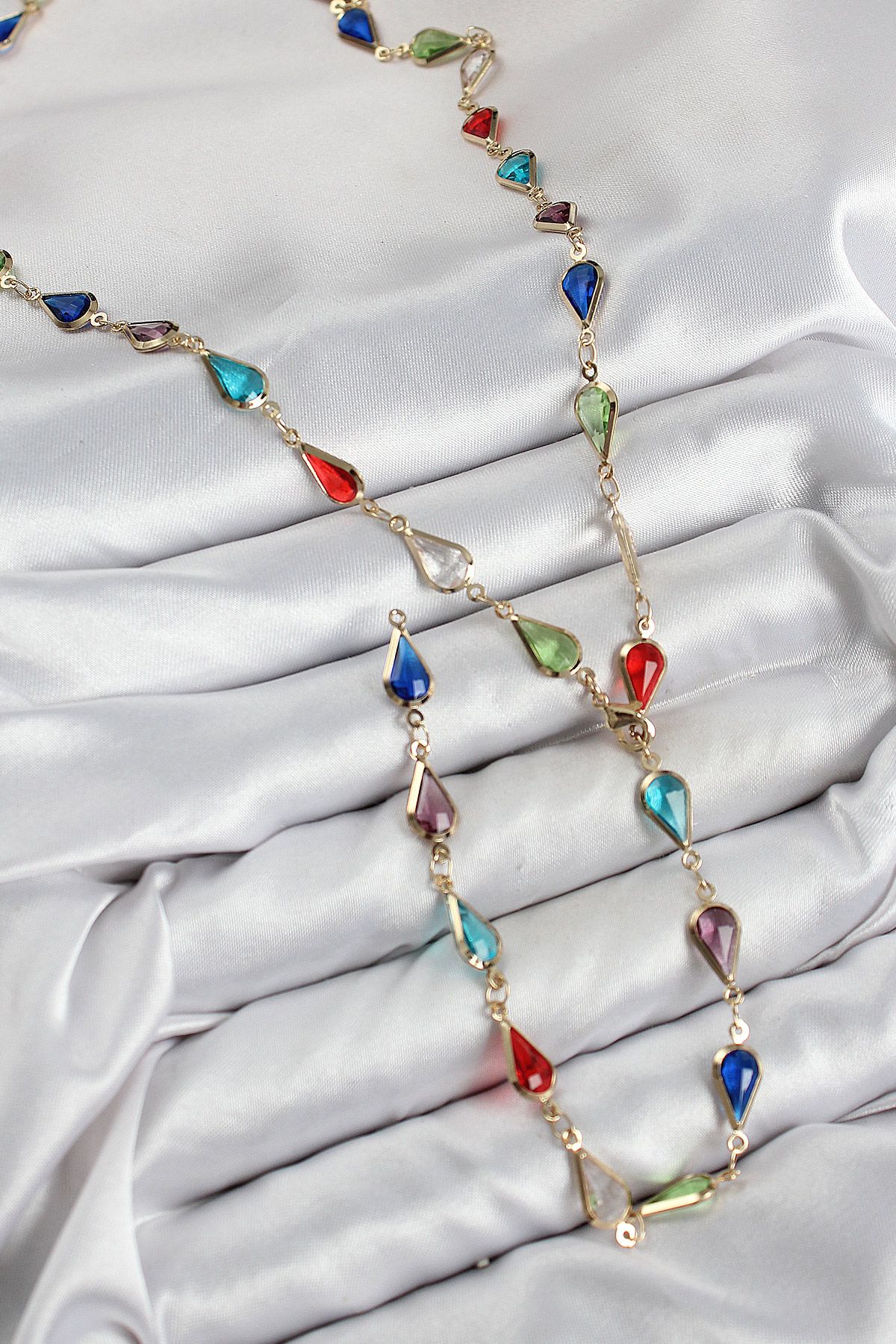 Pirinç Renkli Zirkon Taşlı Damla Model Gold Renk Kadın Y Kolye - TJ-BKO10437