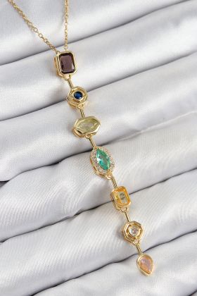 Pirinç Renkli Zirkon Taşlı Model Gold Renk Kadın Y Kolye - TJ-BKO10439