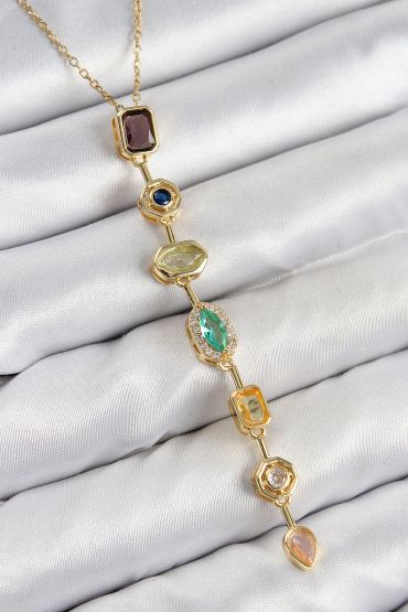 Pirinç Renkli Zirkon Taşlı Model Gold Renk Kadın Y Kolye - TJ-BKO10439