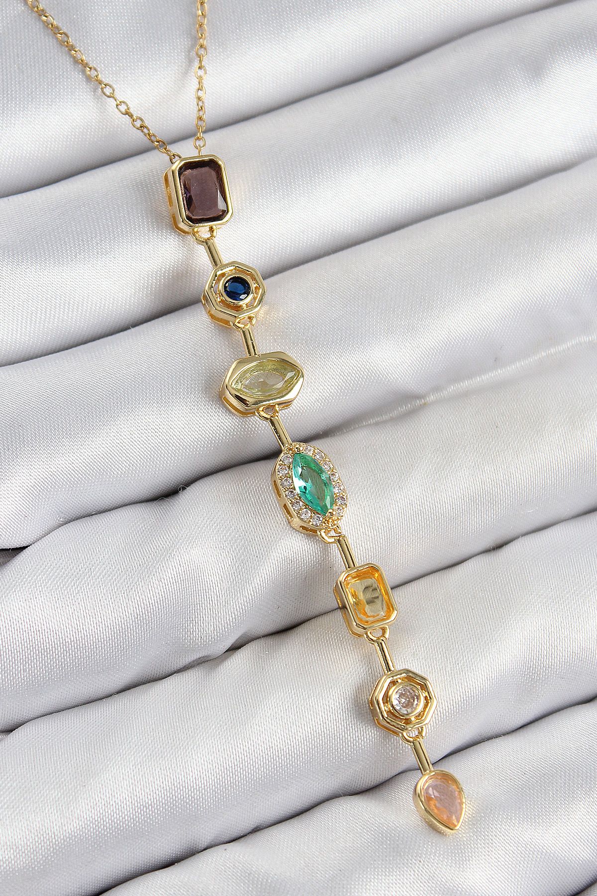 Pirinç Renkli Zirkon Taşlı Model Gold Renk Kadın Y Kolye - TJ-BKO10439