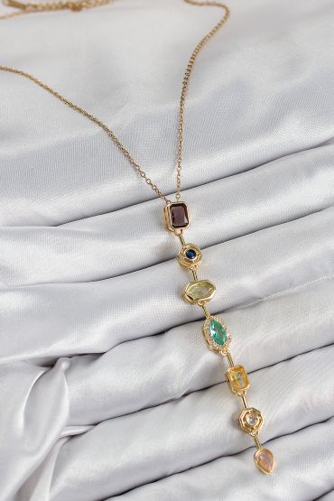 Pirinç Renkli Zirkon Taşlı Model Gold Renk Kadın Y Kolye - TJ-BKO10439