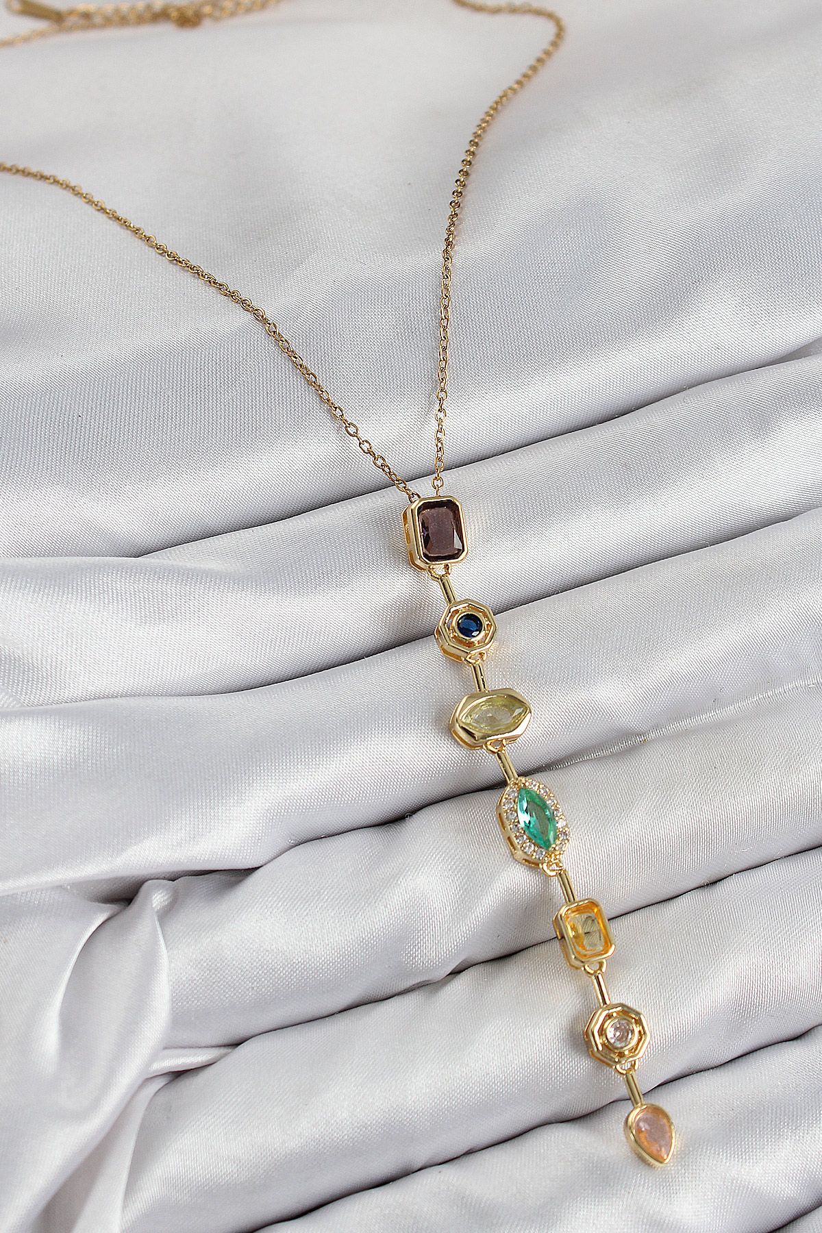 Pirinç Renkli Zirkon Taşlı Model Gold Renk Kadın Y Kolye - TJ-BKO10439