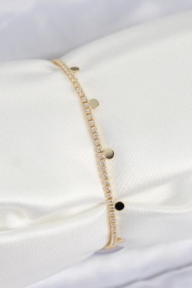 Pirinç Zirkon Taşlı Ezme Zincirli Sıralı Model Gold Renk Kadın Bilekilk - TJ-BB7655