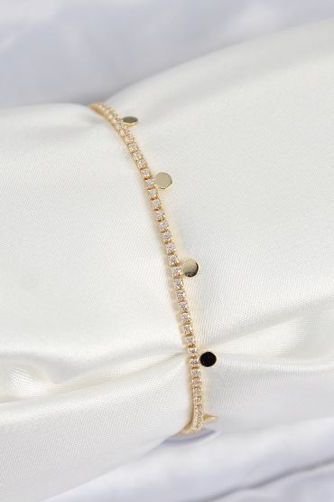 Pirinç Zirkon Taşlı Ezme Zincirli Sıralı Model Gold Renk Kadın Bilekilk - TJ-BB7655