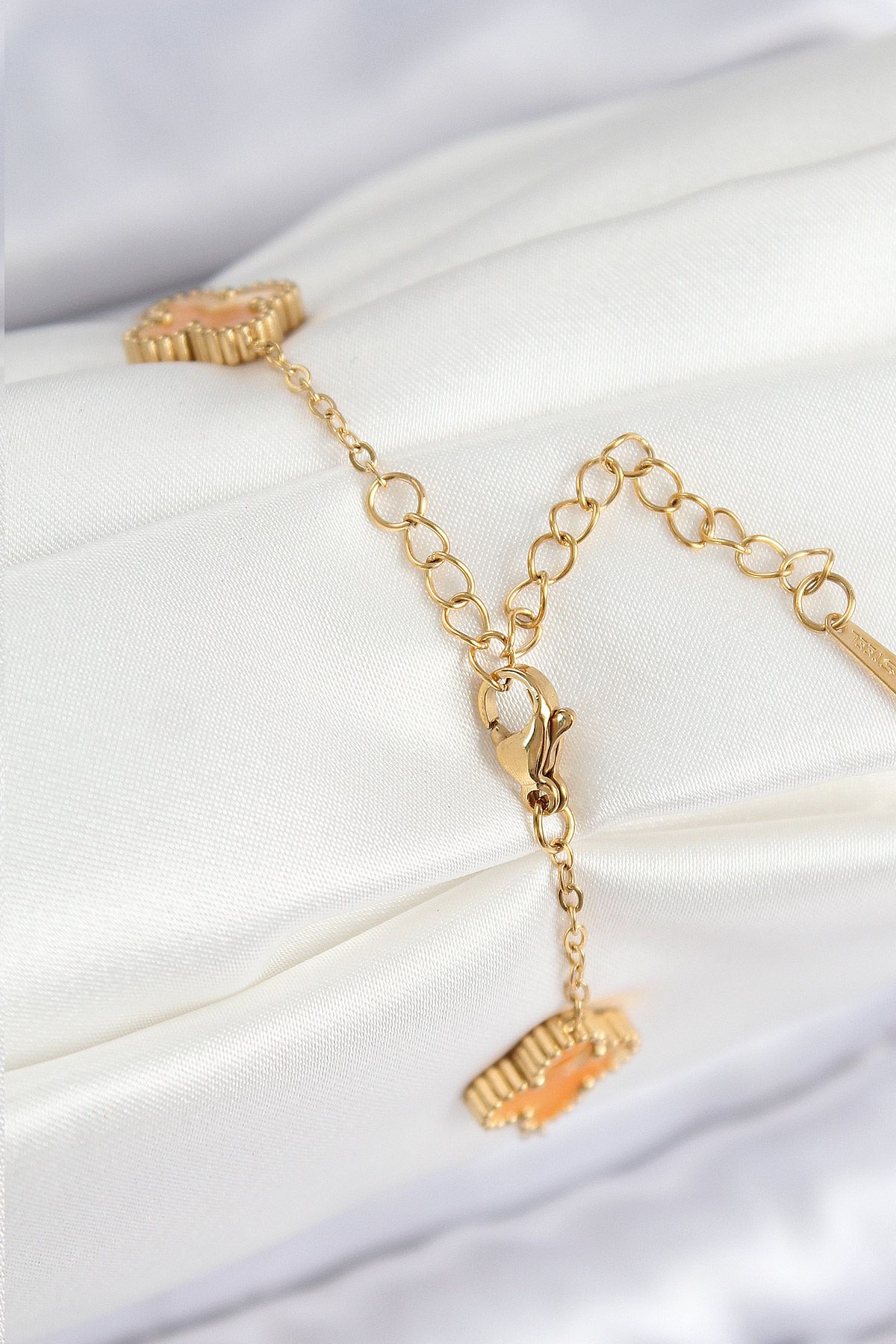 316L Çelik Sedefli Turuncu Gold Renk Yonca Kadın Bileklik - TJ-BB7668