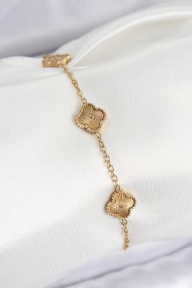 316L Çelik Gold Renk Yonca Kadın Bileklik - TJ-BB7675