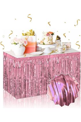 Kendinden Yapışkanlı Rose Gold Metalize Püsküllü Masa Eteği – 75 x 275 cm Parti Süslemesi