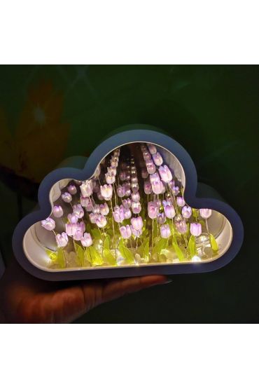 Bulut Tasarımlı Aynalı Lale Gece Lambası