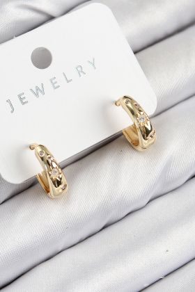 Pirinç Zirkon Taşlı Halka Model Gold Renk Kadın Küpe - TJ-BKP11075