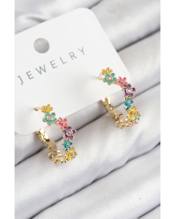 Pirinç Renkli Papatya Model Gold Renk Kadın Küpe - TJ-BKP11077