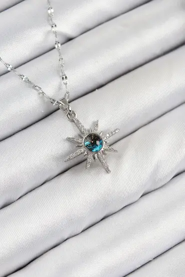 316L Çelik Zirkon Taşlı Kutup Yıldızı Model Gümüş Renk Kadın Kolye - TJ-BKO10443