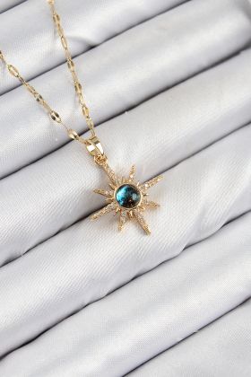 316L Çelik Zirkon Taşlı Kutup Yıldızı Model Gold Renk Kadın Kolye - TJ-BKO10444