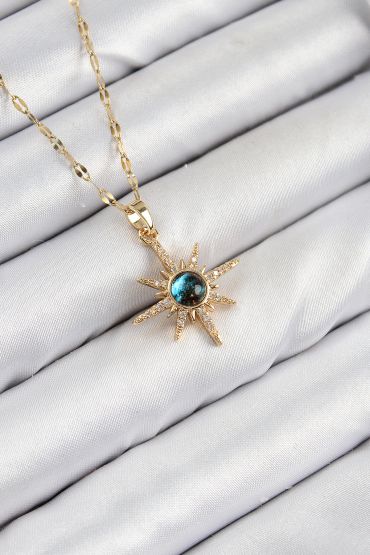 316L Çelik Zirkon Taşlı Kutup Yıldızı Model Gold Renk Kadın Kolye - TJ-BKO10444