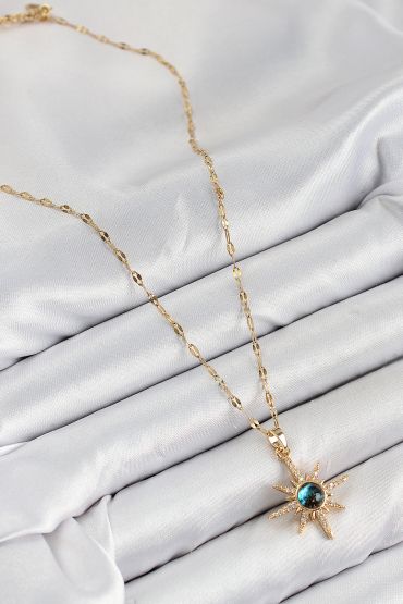 316L Çelik Zirkon Taşlı Kutup Yıldızı Model Gold Renk Kadın Kolye - TJ-BKO10444