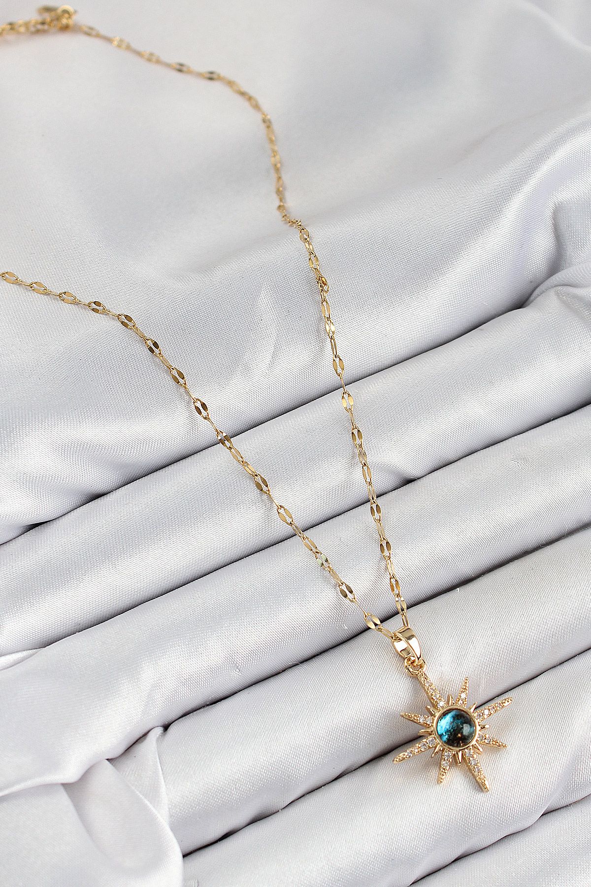 316L Çelik Zirkon Taşlı Kutup Yıldızı Model Gold Renk Kadın Kolye - TJ-BKO10444