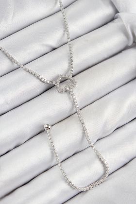 Pirinç Zirkon Taşlı Kalp Model Gümüş Renk  Y Kolye - TJ-BKO10447