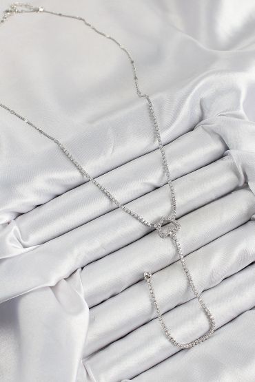 Pirinç Zirkon Taşlı Kalp Model Gümüş Renk  Y Kolye - TJ-BKO10447