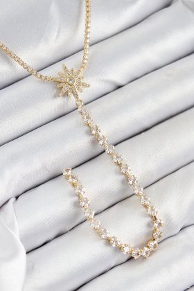 Pirinç Zirkon Taşlı Kutup Yıldızı Model Gümüş Renk Y Kolye - TJ-BKO10448