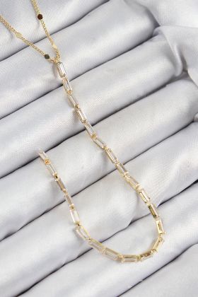 Pirinç Zirkon Taşlı Model Gold Renk Y Kolye - TJ-BKO10450