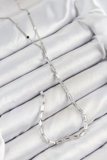 Pirinç Zirkon Taşlı Model Gümüş Renk Y Kolye - TJ-BKO10451