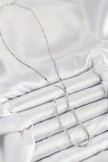 Pirinç Zirkon Taşlı Model Gümüş Renk Y Kolye - TJ-BKO10451