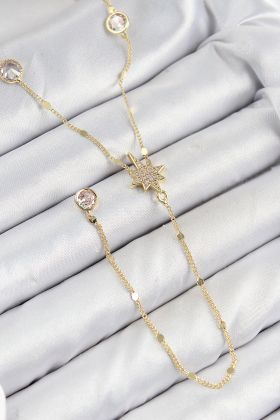 Pirinç Zirkon Taşlı Kutup Yıldızı Model Gold Renk Y Kolye - TJ-BKO10452