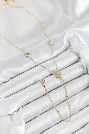 Pirinç Zirkon Taşlı Kutup Yıldızı Model Gold Renk Y Kolye - TJ-BKO10452