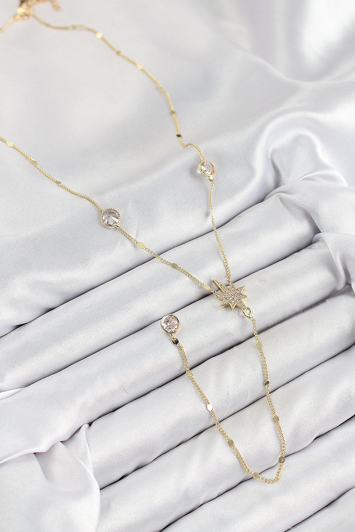 Pirinç Zirkon Taşlı Kutup Yıldızı Model Gold Renk Y Kolye - TJ-BKO10452