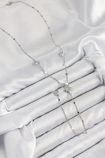 Pirinç Zirkon Taşlı Kutup Yıldızı Model Gümüş Renk Y Kolye - TJ-BKO10453